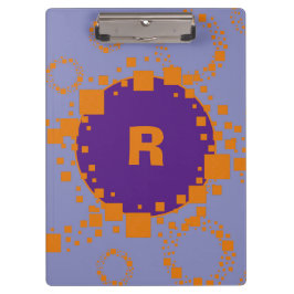 イニシャルモノグラムパープルオレンジスクウェアズサークルアート クリップボード