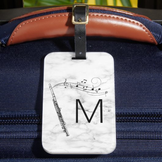 イニシャルモノグラムフルートMusicblack & White Marble ラゲッジタグ (正面インサイチュ2)