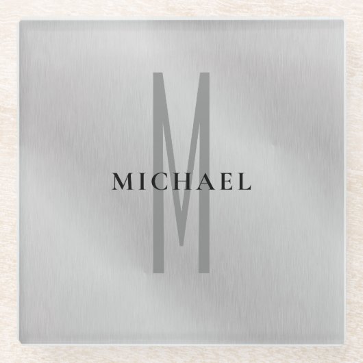 イニシャルモノグラムプロフェッショナルプレーンあなたの名前を追加 ガラスコースター (正面)