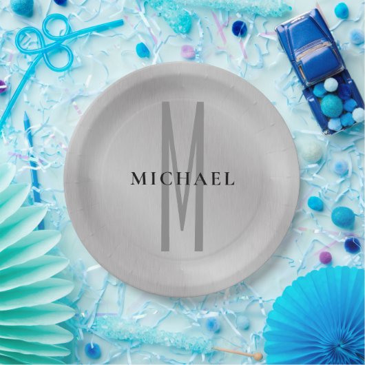 イニシャルモノグラムプロフェッショナルプレーンあなたの名前を追加 ペーパープレート (パーティー)