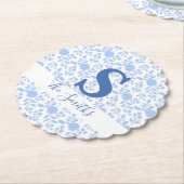 イニシャルモノグラムホワイトとライトブルー ペーパーコースター (アングル)