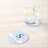 イニシャルモノグラムホワイトとライトブルー ペーパーコースター (インサイチュ)