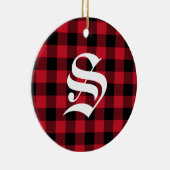 イニシャルモノグラムレッドブラックバッファローチェックプレイド セラミックオーナメント (右)