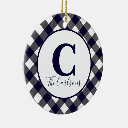 イニシャルモノグラム写真海軍ホワイトバッファロープレイド セラミックオーナメント (右)