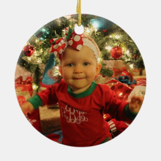 イニシャルモノグラム写真海軍ホワイトバッファロープレイド セラミックオーナメント (裏面)