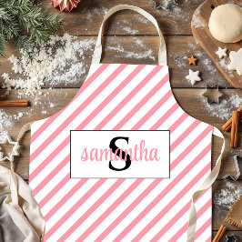 イニシャルモノグラム名ピンクと白 エプロン