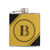 イニシャルモノグラム幾何学対角線ブラック金ゴールド フラスク (正面)