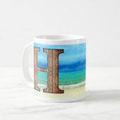 イニシャルモノグラム木文字Hビーチ海シーン コーヒーマグカップ (正面左)