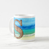 イニシャルモノグラム木文字Sビーチ海シーン コーヒーマグカップ (正面左)