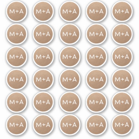 イニシャルモノグラム素朴な茶色のクラフト結婚ズ シール (正面)