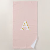 イニシャルモノグラム赤面ピンクヴィンテージタイポグラフィ ビーチタオル (正面)