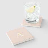 イニシャルモノグラム赤面ピンクヴィンテージ大理石 ストーンコースター (横)