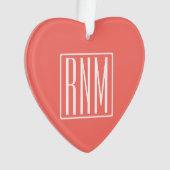 イニシャルモノグラム |サンゴに白 オーナメント (正面)