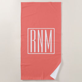 イニシャルモノグラム |サンゴに白 ビーチタオル