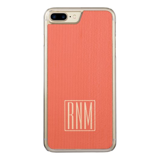 イニシャルモノグラム |サンゴに白 CarvedウッドiPhoneケース (裏面)