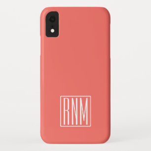 イニシャルモノグラム  サンゴに白 iPhone XRケース