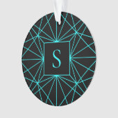 イニシャルモノグラム |ターコイズ幾何学的デザイン オーナメント (正面)