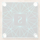 イニシャルモノグラム |ターコイズ幾何学的デザイン ガラスコースター (裏面)