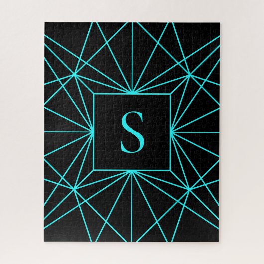 イニシャルモノグラム |ターコイズ幾何学的デザイン ジグソーパズル (縦)