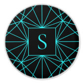 イニシャルモノグラム |ターコイズ幾何学的デザイン セラミックノブ (正面)