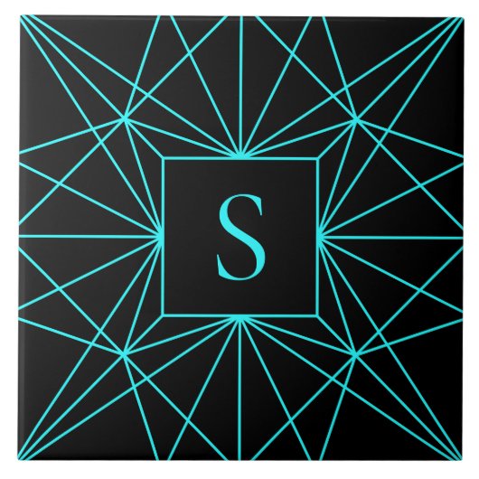 イニシャルモノグラム |ターコイズ幾何学的デザイン タイル (正面)