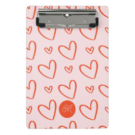 イニシャルモノグラム – ピンク&赤いハート ミニクリップボード