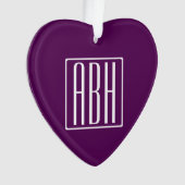 イニシャルモノグラム |ホワイトオン深い紫 オーナメント (正面)