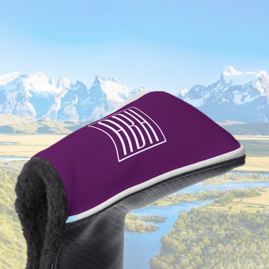 イニシャルモノグラム |ホワイトオン深い紫 ゴルフヘッドカバー