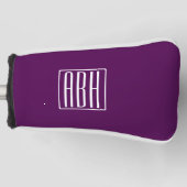 イニシャルモノグラム |ホワイトオン深い紫 ゴルフヘッドカバー (正面)