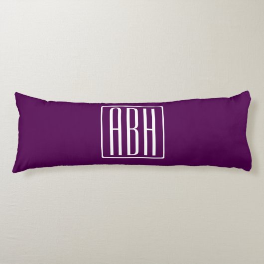 イニシャルモノグラム |ホワイトオン深い紫 ボディピロー (正面)