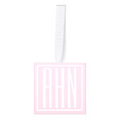イニシャルモノグラム |淡いピンクの白 キューブオーナメント (正面)