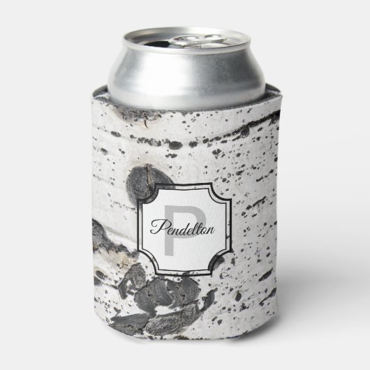 イニシャルモノグラム |白黒《植物》アスペンバーク写真 缶クーラー (缶正面)