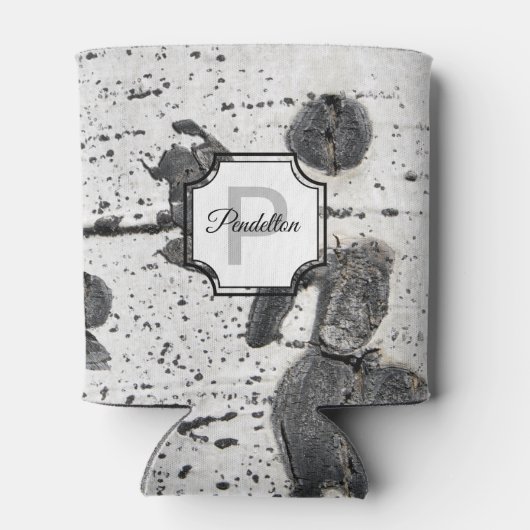 イニシャルモノグラム |白黒《植物》アスペンバーク写真 缶クーラー (裏面)