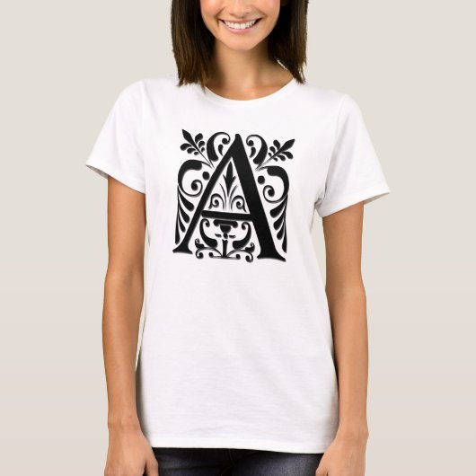 イニシャルモノグラム - 紙切り抜き風 Tシャツ (正面)