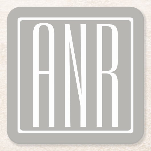 イニシャルモノグラム |薄い灰色の白 スクエアペーパーコースター (正面)