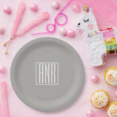 イニシャルモノグラム |薄い灰色の白 ペーパープレート (パーティー)