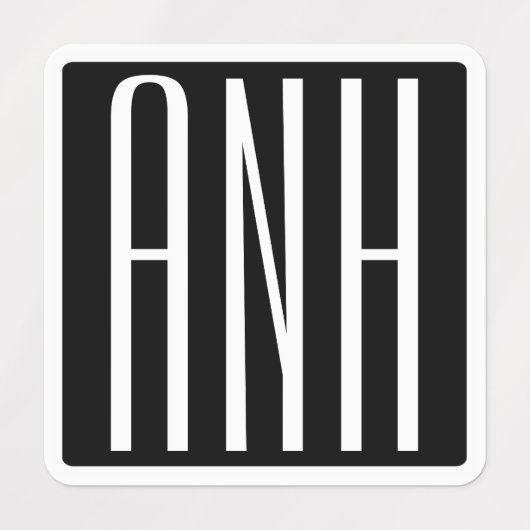 イニシャルモノグラム |黒の上に白 ラベル (デザイン5)