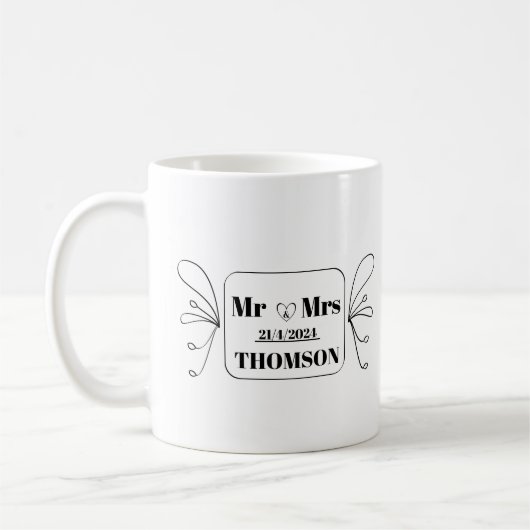 イニシャルモノグラム Mr&Mrs コーヒーマグカップ (左)