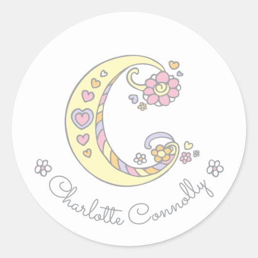 イニシャルモノグラムC名前をカスタムするID名スタンプ ラウンドシール (正面)