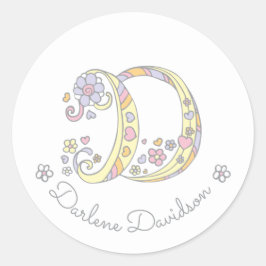 イニシャルモノグラムD名前をカスタムするID名スタンプ ラウンドシール