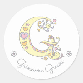 イニシャルモノグラムG名前をカスタムするid名シール ラウンドシール