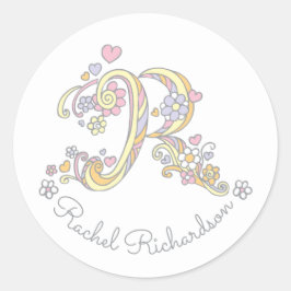 イニシャルモノグラムR名前をカスタムするID名スタンプ ラウンドシール