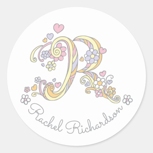 イニシャルモノグラムR名前をカスタムするID名スタンプ ラウンドシール (正面)