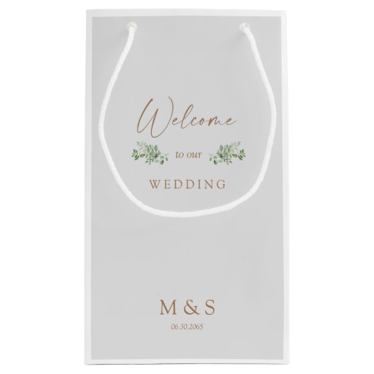 イニシャルユーカリ結婚式の引き出物グレイ&金ゴールド スモールペーパーバッグ (裏面)