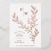 イニシャルラグジュアリー実在バラ金ゴールドボタニックブランチ 箔招待状 (正面)