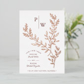 イニシャルラグジュアリー実在バラ金ゴールドボタニックブランチ 箔招待状 (立ち正面)