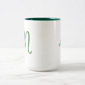 イニシャルレターグリーンモノグラム、オレンジフラワー ツートーンマグカップ (中央)