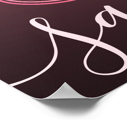 イニシャルレターピンクのスクリプトフォト名モノグラム ポスター (角)