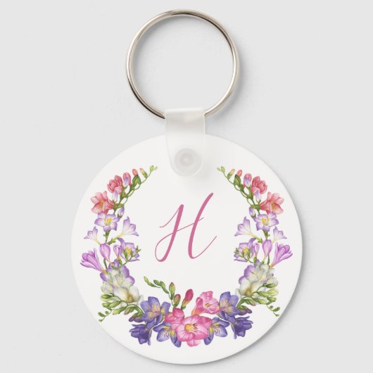 イニシャルレターフローラリースメタルカスタムキーチェーン キーホルダー (正面)