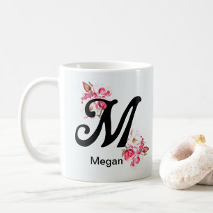 イニシャルレターフローラMモノグラムコーヒーマグ コーヒーマグカップ